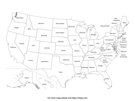 Printable US Map State Outline with Names · InkPx