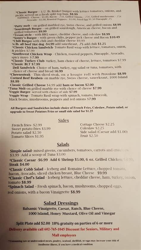 Menu at Sonny's Steakhouse, Phoenix, E Cactus Rd