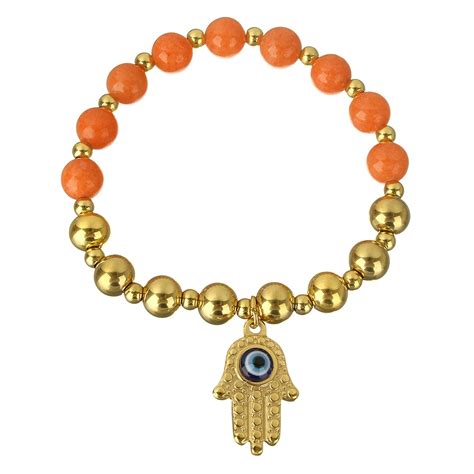 YYW Hamsa Bracelets Women Jewelry Gold color Stainless Steel Beads Lampwork Glass Crystal Evil ...