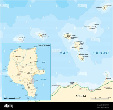 Map of Lipari Island and Aeolian Islands, Sicily, Italy Stock Vector Image & Art - Alamy