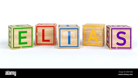 The name elias written with Isolated wooden toy cubes Stock Photo - Alamy