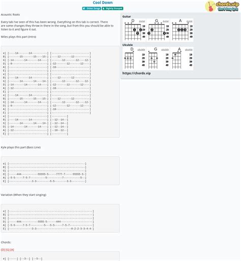 Chord: Cool Down - tab, song lyric, sheet, guitar, ukulele | chords.vip