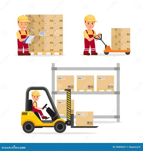 A Set Of Vector People In The Field Of Logistics, Cargo Storage And ...