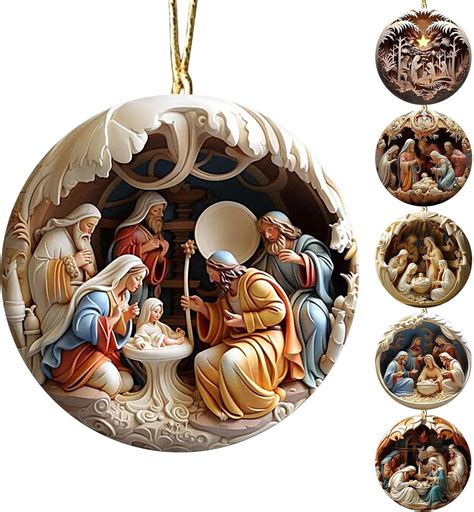 Nativity Scene Tree Ornaments - 6 2D Acrylic Hanging Pendants for Tree Decor, Jesus Nativity ...