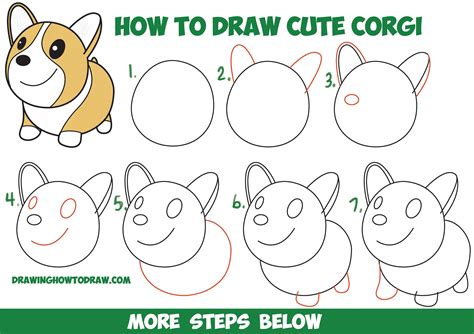 How to Draw a Cute Corgi (Cartoon / Kawaii / Chibi) Easy Step by Step Drawing Tutorial for Kids ...