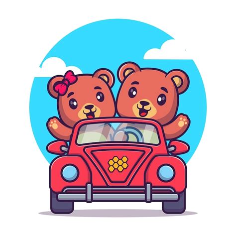 Premium Vector | Cute bear couple riding car icon illustration bear mascot cartoon character ...