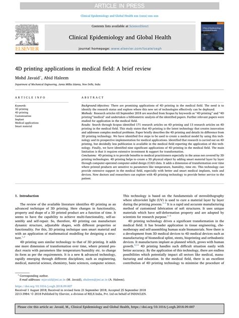 (PDF) 4D printing applications in medical field: A brief review