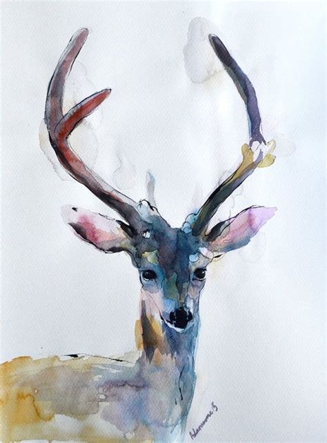 Deer original watercolor painting - Christmas present. Winter gift. Reindeer. Wall art for home ...