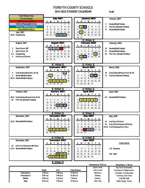 Forsyth County School Calendar 2021-2022 in PDF