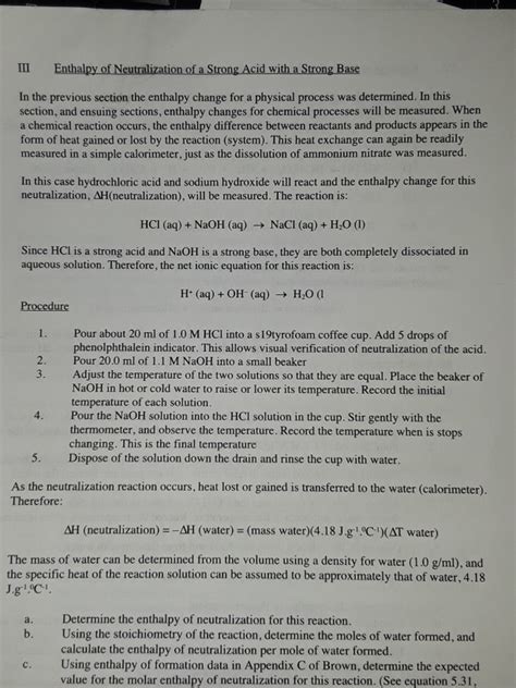 Solved a) determine the enthalpy of neutralization for | Chegg.com