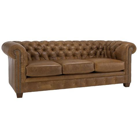 Metro Shop Hancock Tufted Distressed Saddle Brown Italian Leather Sofa