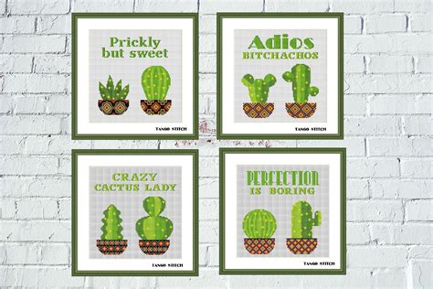 Cactus Quotes Funny Sarcastic Set of 4 Graphic by Tango Stitch ...