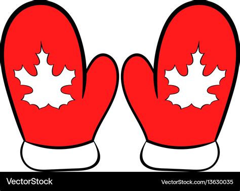 Red mittens with a maple leaf icon cartoon Vector Image