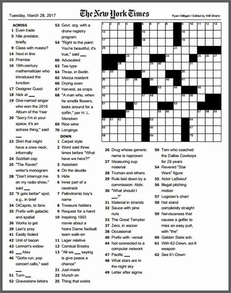 Printable Crossword Puzzles Nyt