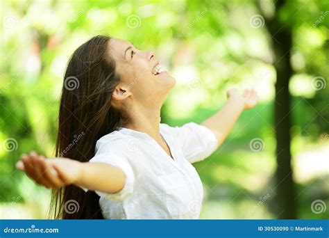 Young Woman Rejoicing in a Spring or Summer Garden Stock Photo - Image of ethnicity, greenery ...