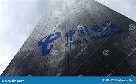 China Telecom Logo on a Skyscraper Facade Reflecting Clouds. Editorial 3D Rendering Editorial ...