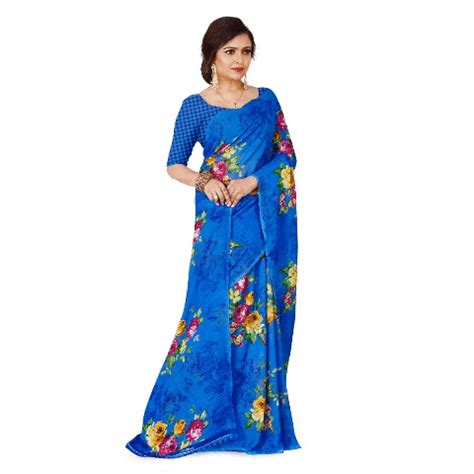 Generic Women's Faux Georgette Saree With Blouse (Blue, 5-6Mtrs)-PID38818