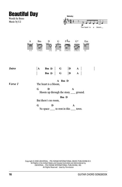 Beautiful Day by U2 Sheet Music for Guitar Chords/Lyrics at Sheet Music Direct