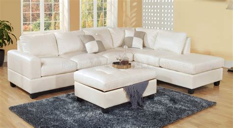 White Bonded Leather Modern Sectional Sofa w/Storage Ottoman