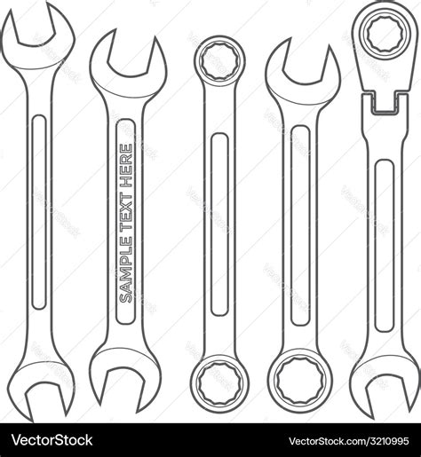 Various types outline wrench set Royalty Free Vector Image