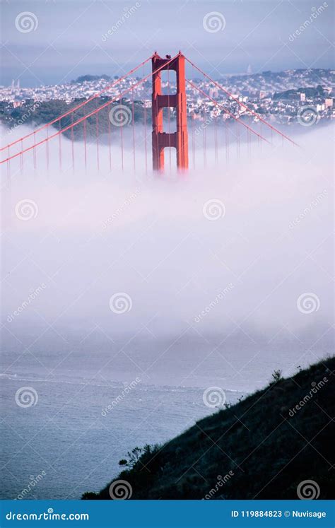 San Francisco Golden Gate Bridge on Foggy Day Dramatic Evening L Stock Image - Image of blue ...