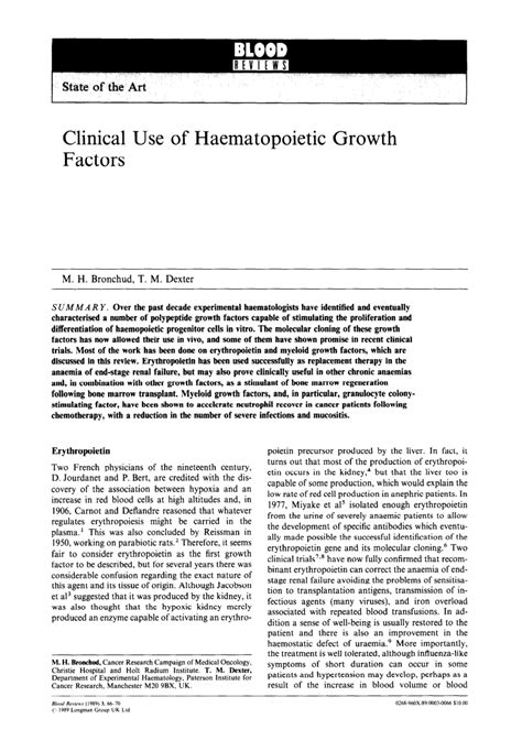 (PDF) Clinical use of haematopoietic growth factors