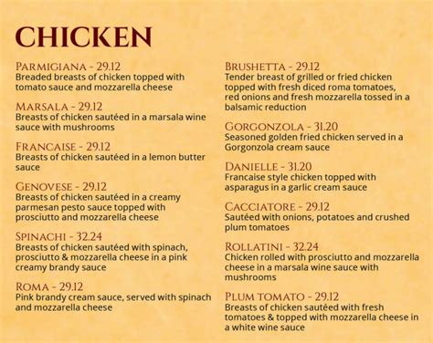 Take Out Menu - Cafe Spiga Ristorante and Pizzeria