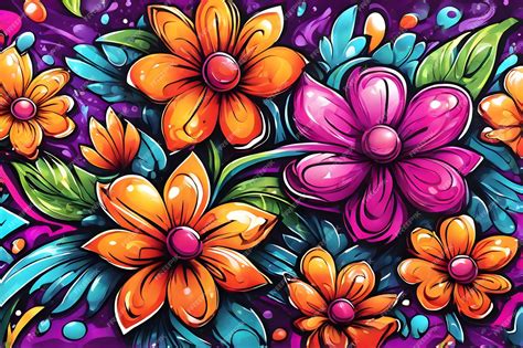 Premium AI Image | Flower Graffiti Wallpaper Graffiti Background Floral ...