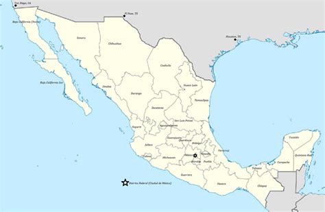 Mexico states map - States of Mexico map (Central America - Americas)