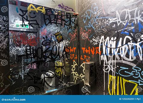 Graffiti Vandalism Tag Writing Indoor WC Toilet Restroom Wall Text Color Stock Image - Image of ...