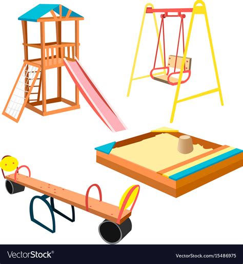 Kids playground equipment with swings and slides Vector Image