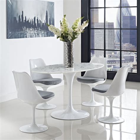 Saarinen style 60" Tulip Oval Artificial Marble Dining Table - EMFURN