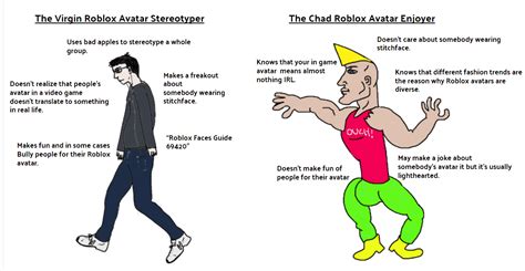 Virgin Roblox Avatar Stereotyper Vs Chad Roblox Avatar Enjoyer : r/GoCommitDie