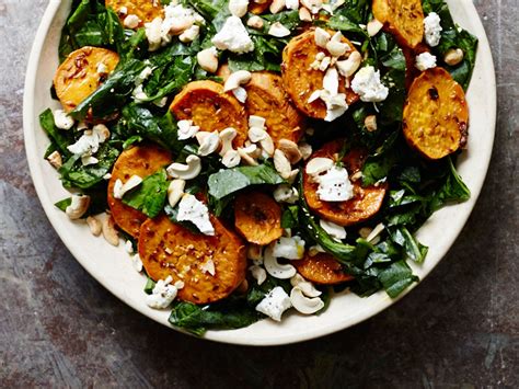 Shredded Collard Green Salad with Roasted Sweet Potatoes and Cashews | Winter salad recipes ...