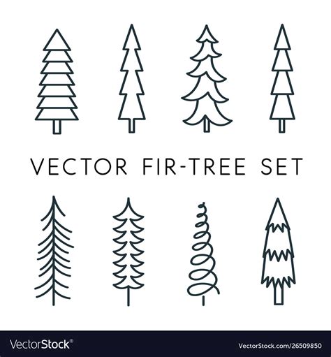 Tree icon set pine line linear outline Royalty Free Vector