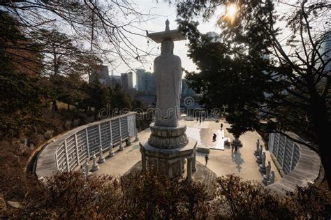 Bongeunsa Temple , Buddhist Temple and Big Buddha Statue during Winter Morning at Gangnam ...