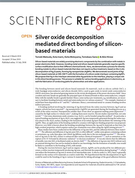 (PDF) Silver oxide decomposition mediated direct bonding of silicon ...