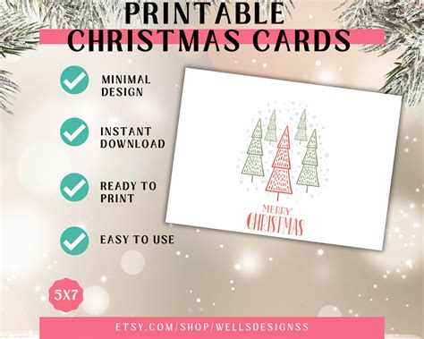 Printable Christmas Cards Festive Printable Christmas Cards - Etsy