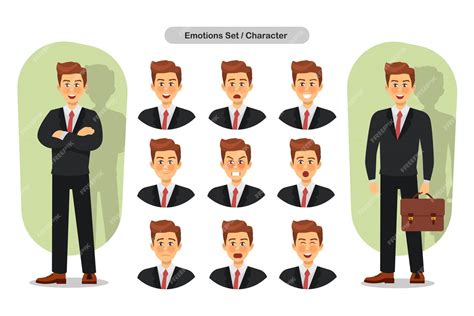 Premium Vector | Set of business man facial different expressions. Man ...