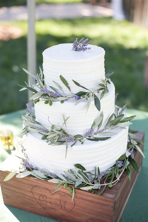 Lavender and Olive Leaf Wedding Cake