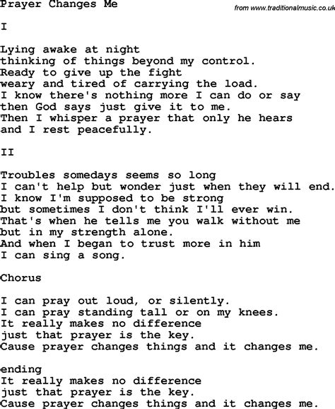 Country, Southern and Bluegrass Gospel Song Prayer Changes Me lyrics