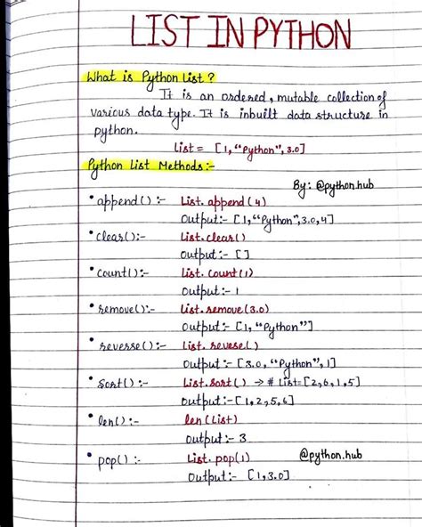 Python helper on Instagram: “List in Python, handwritten notes . . Get ...