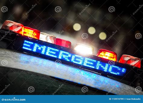 Police Emergency Lights with Warning Text Stock Image - Image of dark ...