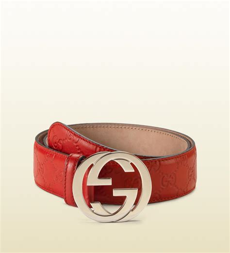 Gucci Ssima Leather Belt With Interlocking G Buckle in Red - Lyst