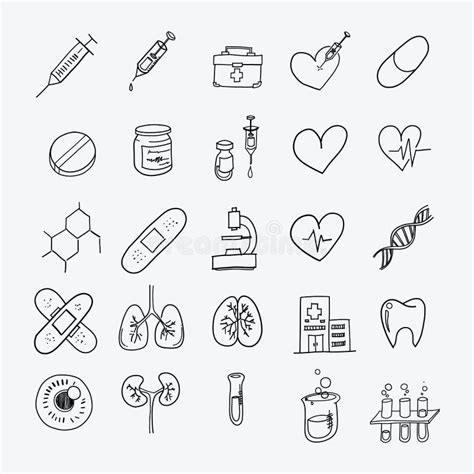 Health Vector Doodle Icons Set. Drawing Sketch Illustration Hand Drawn ...