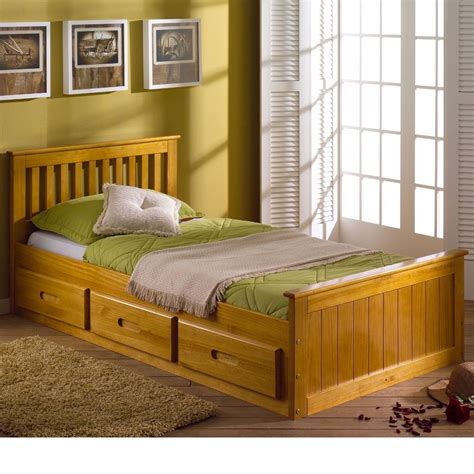 Mission Honey Pine Wooden Storage Bed Frame - 3ft Single Wooden Bed ...