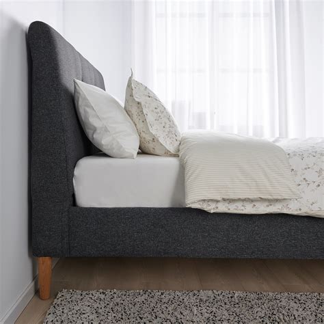 IDANÄS Upholstered bed frame, Gunnared dark gray, Queen - IKEA