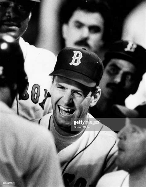 Boston Red Sox player Dave Stapleton reacts to teammate Spike Owen's... News Photo - Getty Images