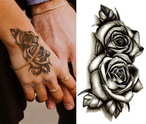 Black Double Rose Temporary Tattoo Fake Body Art Sticker | Etsy