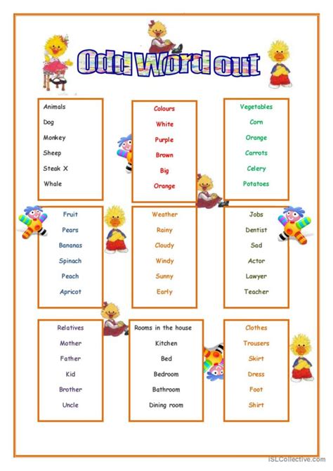 Odd Word Out: English ESL worksheets pdf & doc